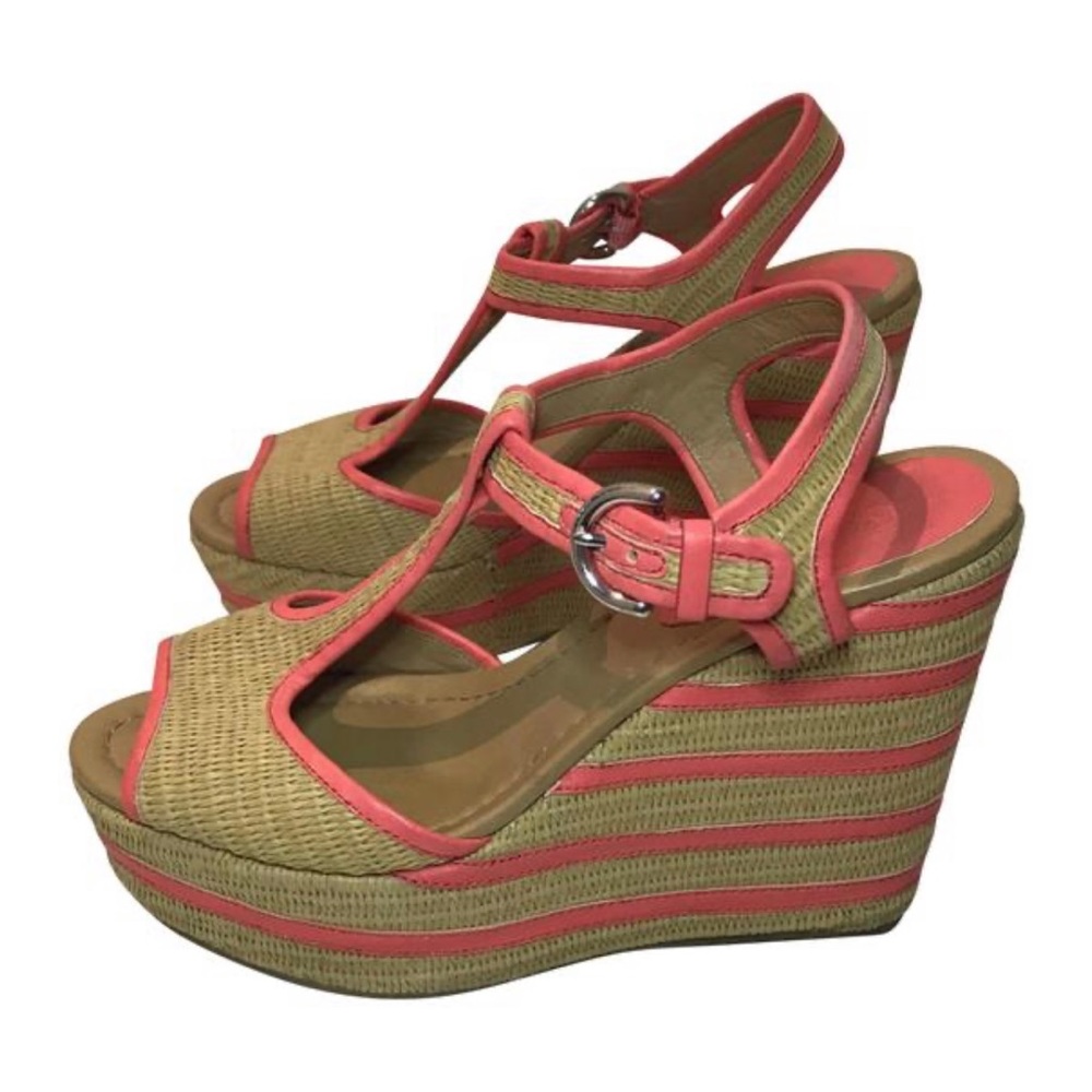 Coach Pink & Tan Woven Wedges Size 9 US